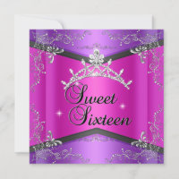 Sweet Sixteen Sweet 16 Hot Pink Purple Tiara Invitation