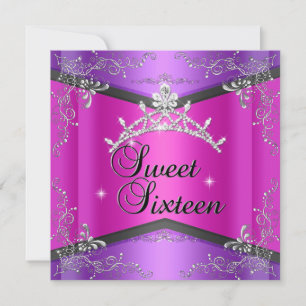 Sweet Sixteen Sweet 16 Hot Pink Purple Tiara Invitation