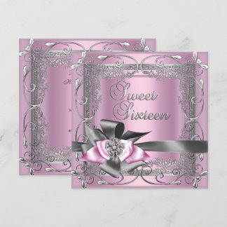 Sweet Sixteen Sweet 16 Light Pink Silver Grey Bow Invitation