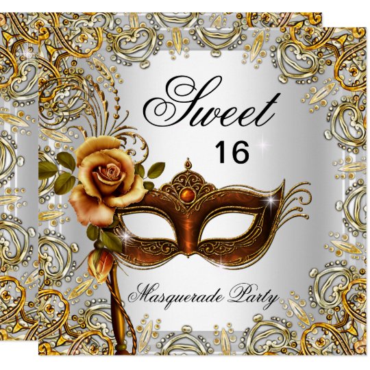 Sweet Sixteen Sweet 16 Masquerade Gold 2 Invitation