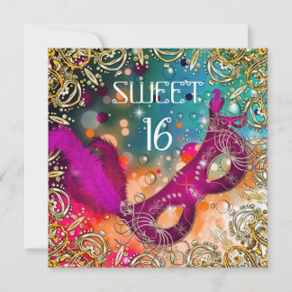 Sweet Sixteen Sweet 16 Masquerade Pink Teal Invitation