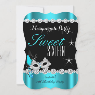 Sweet Sixteen Sweet 16 Masquerade Teal Mask 2 Invitation