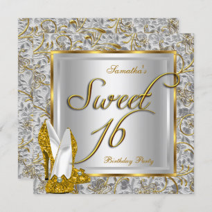 Sweet Sixteen Sweet 16 Party Gold Silver White Invitation