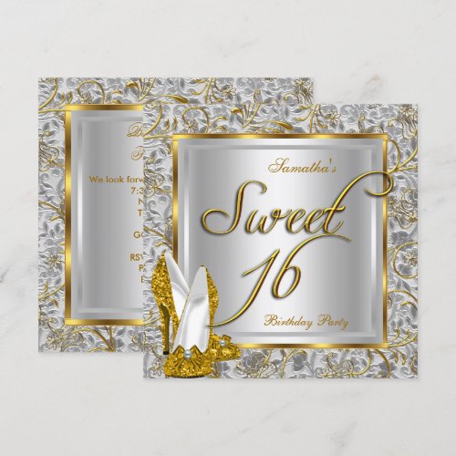 Sweet Sixteen Sweet 16 Party Gold Silver White Announcement