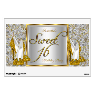Sweet Sixteen Sweet 16 Party Gold Silver White Wall Sticker