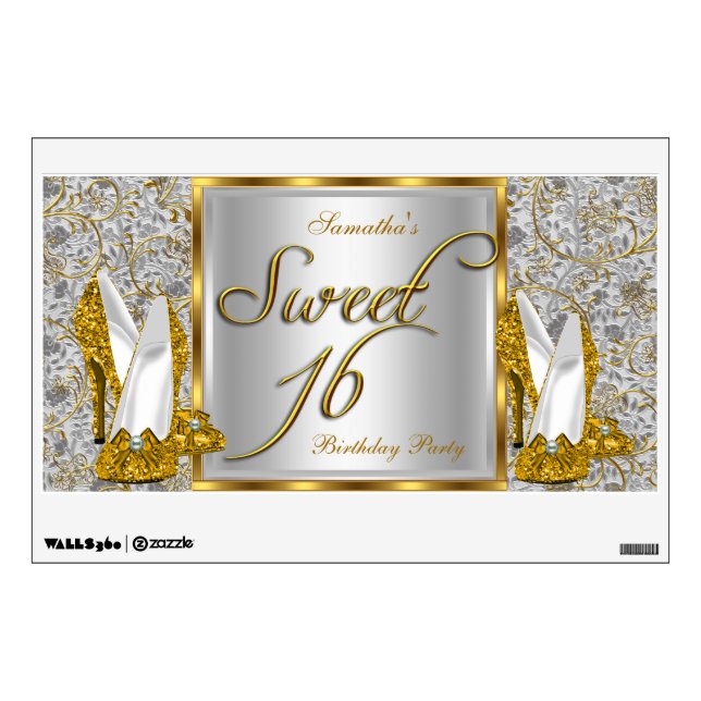 Sweet Sixteen Sweet 16 Party Gold Silver White Wall Sticker (Front)
