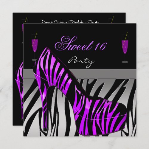 Sweet Sixteen sweet 16 Party Shoes Purple Zebra Invitation