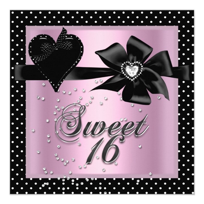 Sweet Sixteen Sweet 16 Pink Black Polka Dot Custom Invitations