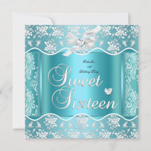 Sweet Sixteen Sweet 16 Pretty Blue White Lace Custom Invitation
