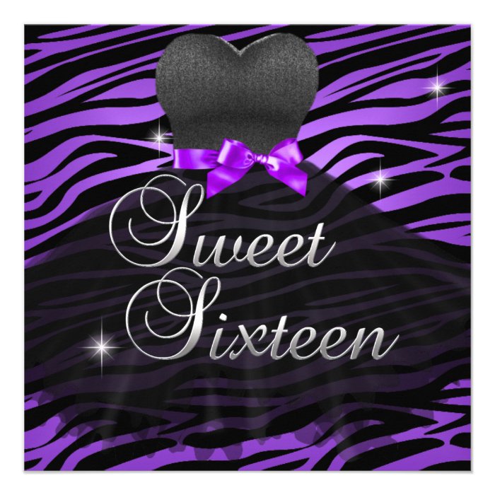 Sweet Sixteen Sweet 16 Purple Black Zebra Dress Custom Invites