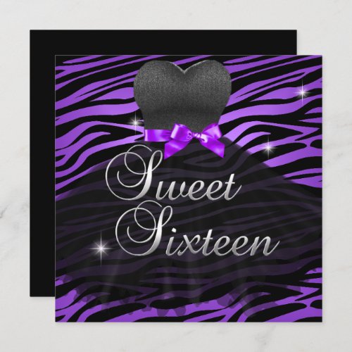Sweet Sixteen Sweet 16 Purple Black Zebra Dress Invitation