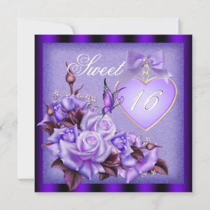 Sweet Sixteen, Sweet 16 Purple Butterfly Purple Ro Invitation