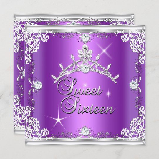 Sweet Sixteen Sweet 16 Purple Silver Diamond Tiara Invitation Zazzle