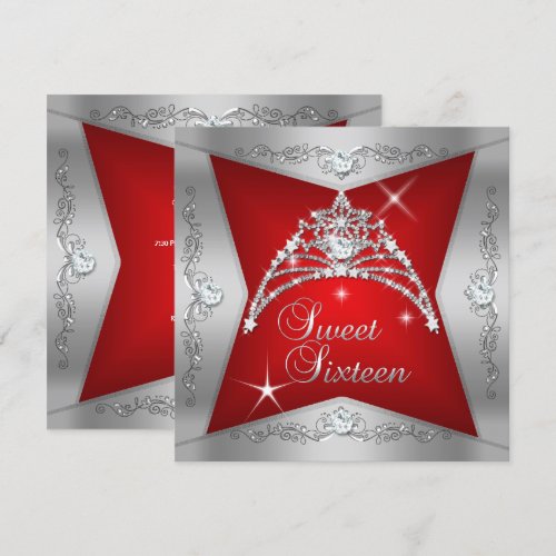 Sweet Sixteen Sweet 16 Red Silver Tiara Personalized Invites