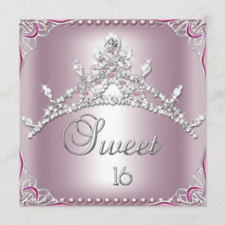 Sweet Sixteen Sweet 16 Silver Pink White Invitation