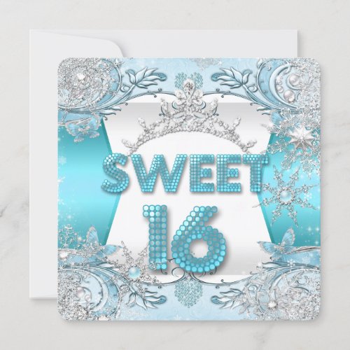 Sweet Sixteen Sweet 16 Teal Winter Wonderland 2 Invitation