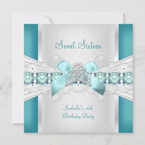 Sweet Sixteen Sweet 16 Tiara Blue Teal Invite