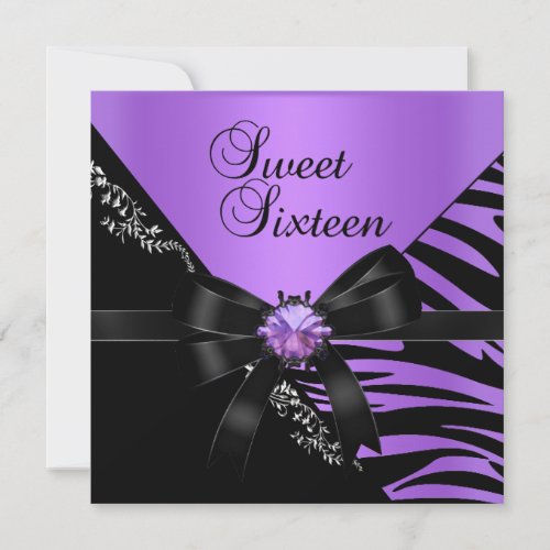 Sweet Sixteen Sweet 16 Zebra Purple Black Jewel Invitation