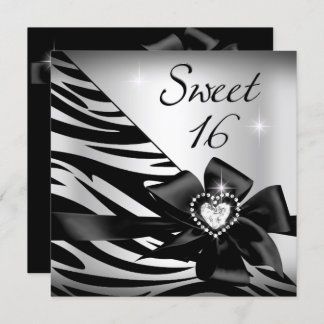Sweet Sixteen Sweet 16 Zebra Silver Black Invitation
