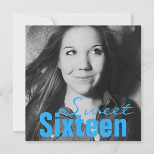 Sweet Sixteen Teen Birthday Party (Bright Blue) Personalized Announcement