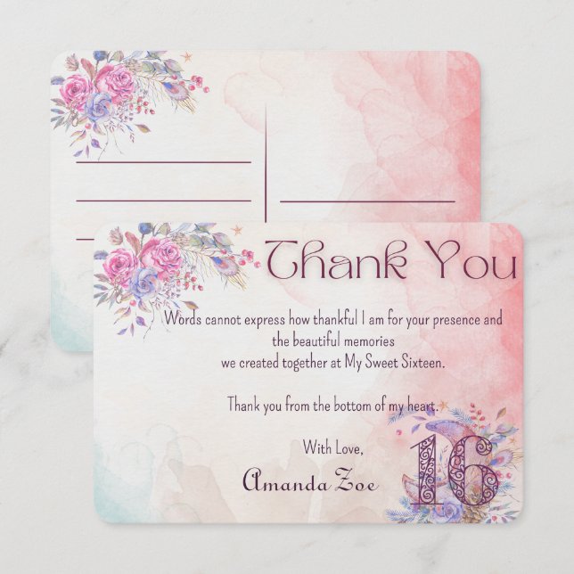 Sweet Sixteen Thank you Note (Front/Back)