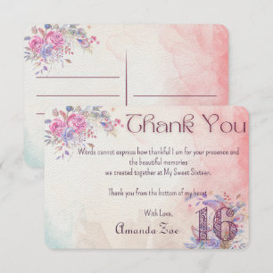 Sweet Sixteen Thank you Note Card