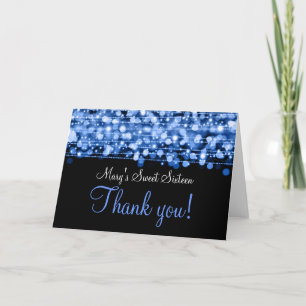 Sweet Sixteen Thank You Party Sparkles Blue Card