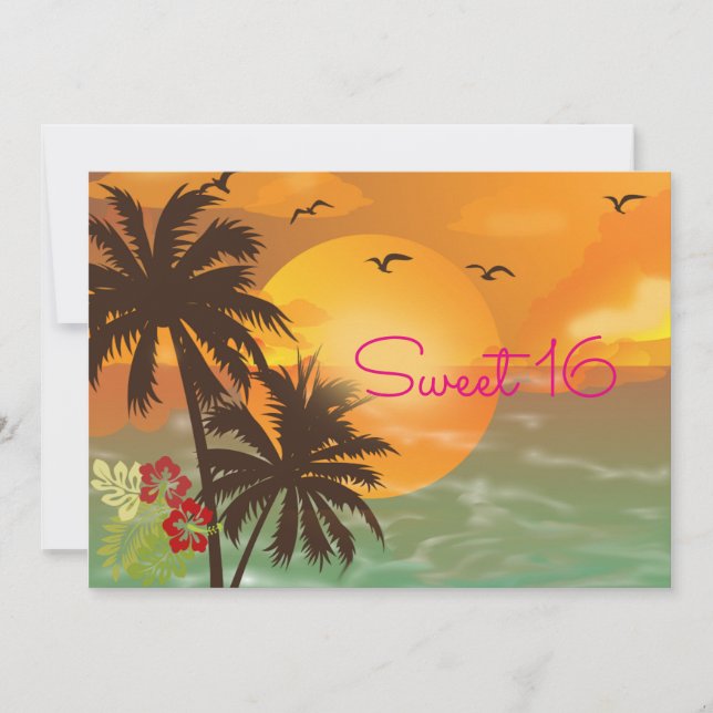 Sweet Sixteen, Tropical, Hawaiian Luau Invitation (Front)