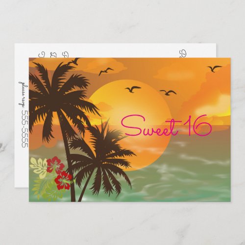 Sweet Sixteen Tropical Hawaiian Luau Invitation