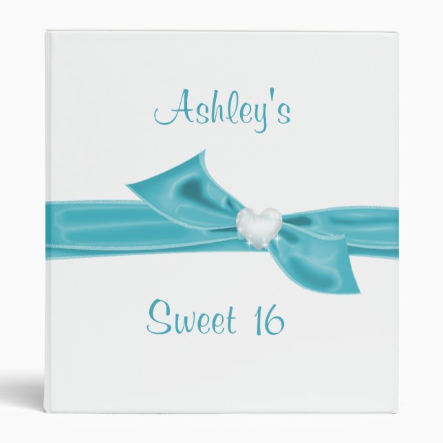 Sweet Sixteen, Turquoise, Satin Look Ribbon, 3 Ring Binder (Front)