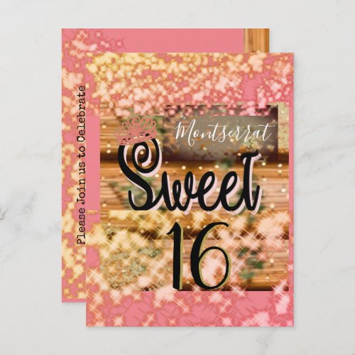 Sweet Sixteen Vintage Boho Rose Gold Rustic Invitation Postcard