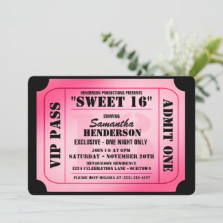 Sweet Sixteen VIP Ticket Style Party Invitations