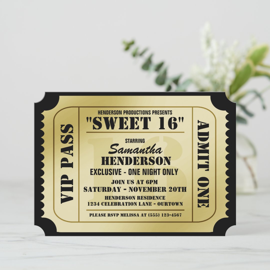 Sweet Sixteen VIP Ticket Style Party Invitations Zazzle