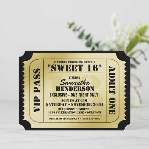 Sweet Sixteen VIP Ticket Style Party Invitations