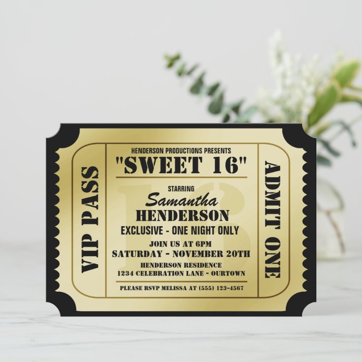 Sweet Sixteen VIP Ticket Style Party Invitations Zazzle