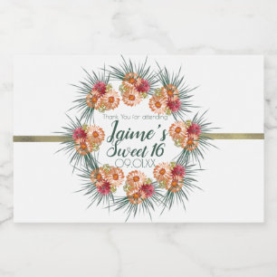 Sweet Sixteen Watercolor Floral Peach Green Food Label