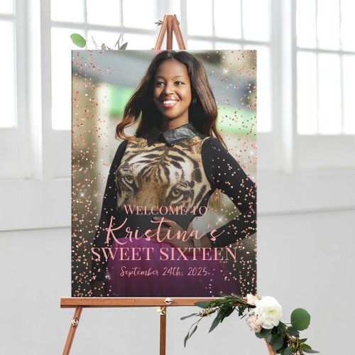 Sweet sixteen welcome sign with photo on canvas