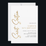 Sweet Sixteen White and Gold Script 16th Birthday Invitation<br><div class="desc">Modern and airy sweet 16 invitations with handwritten script. Type based design with faux gold accents. Please note: Gold effect is replicated by a high quality graphic. No real foil will be used.</div>