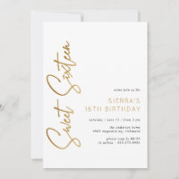 Sweet Sixteen White and Gold Script 16th Birthday