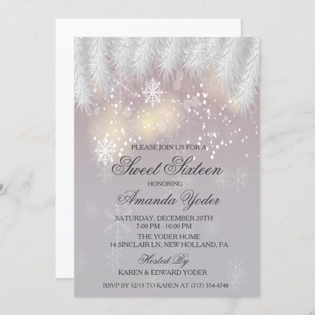 Sweet Sixteen Winter Snowflake Invitation (Front/Back)