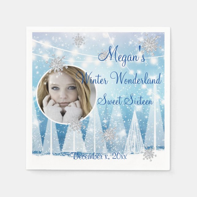 Sweet Sixteen Winter Wonderland Diamond Hearts Napkins (Front)