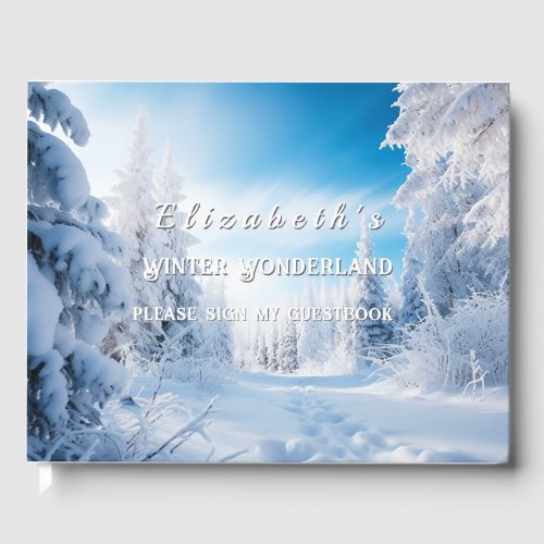 Sweet Sixteen Winter Wonderland Pine Trees Snow Guest Book