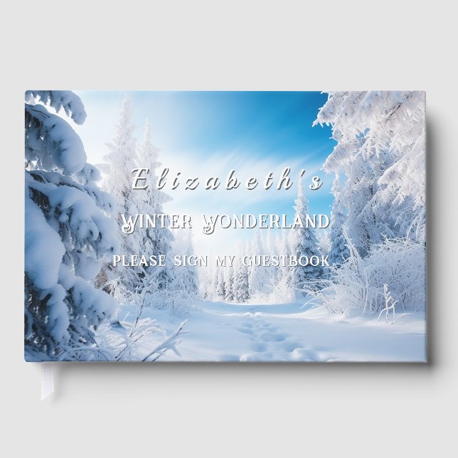 Sweet Sixteen Winter Wonderland Pine Trees Snow Guest Book (Front)