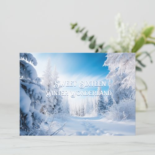 Sweet Sixteen Winter Wonderland Pine Trees Snow Invitation