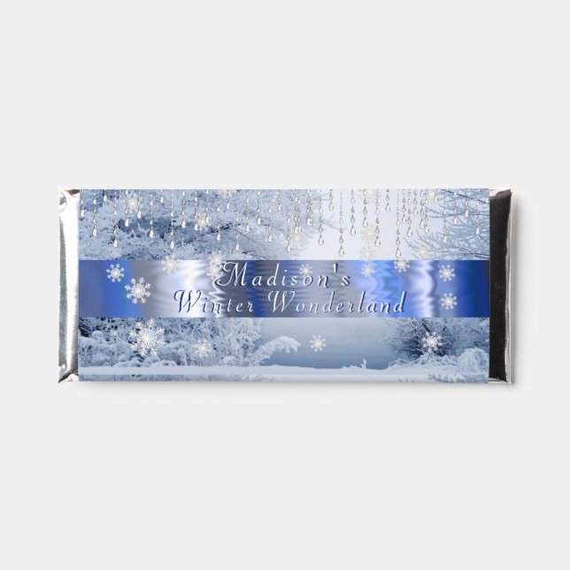 Sweet Sixteen Winter Wonderland Snow Gems Hershey Bar Favors (Front)