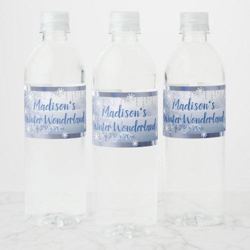 Sweet Sixteen Winter Wonderland Snow Gems Water Bottle Label