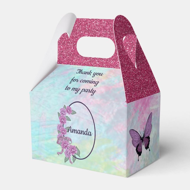 Sweet Sixteen with Sweet Peas and a Butterfly Favor Boxes (Front Side)