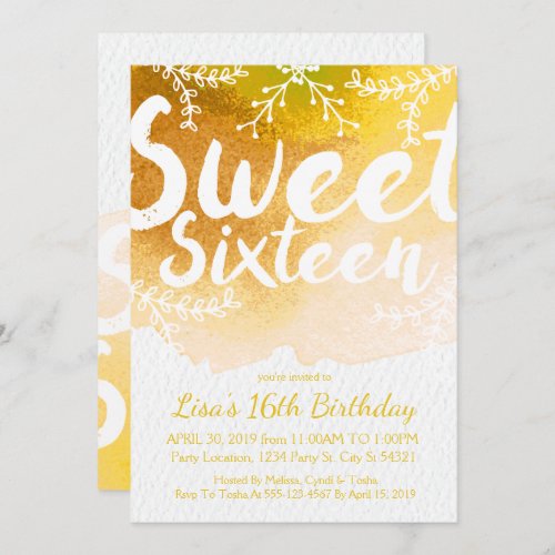 Sweet Sixteen Yellow Watercolor Invitations
