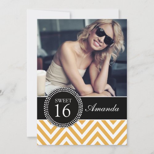 SWEET SIXTEEN YELLOW ZIG ZAG CHEVRON PATTERN INVITATION