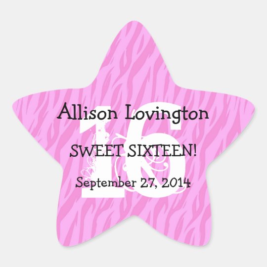 Sweet Sixteen Zebra Birthday Celebration Gift S01 Star Sticker